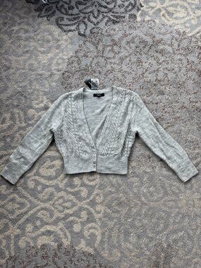 Express Wool Cropped Cardigan Gray Medium